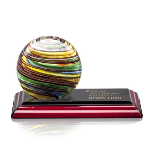 Corporate Awards - Modern Awards - Lunar Spheres on Rosewood Base Glass Award