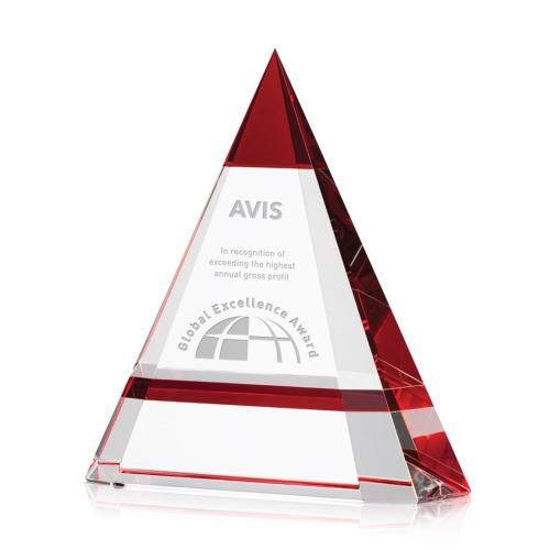 Corporate Awards - Crystal Awards - Colored Crystal - Red Crystal Awards - Albright Red Pyramid Crystal Award