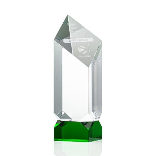 Corporate Awards - Crystal Awards - Colored Crystal - Achilles Tower Green Obelisk Crystal Award