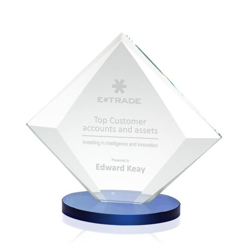 Corporate Awards - Glass Awards - Colored Glass Awards - Teston Blue Diamond Crystal Award