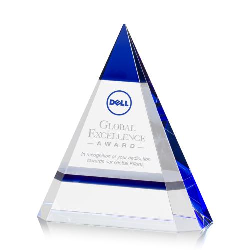 Corporate Awards - Crystal Awards - Colored Crystal - Albright Blue Pyramid Crystal Award