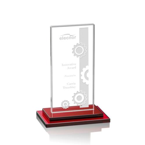 Corporate Awards - Crystal Awards - Colored Crystal - Red Crystal Awards - Santorini Red Rectangle Crystal Award