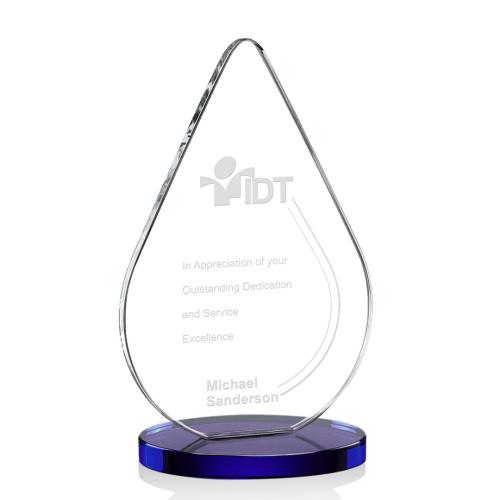 Corporate Awards - Glass Awards - Colored Glass Awards - Glenhazel Blue Crystal Award