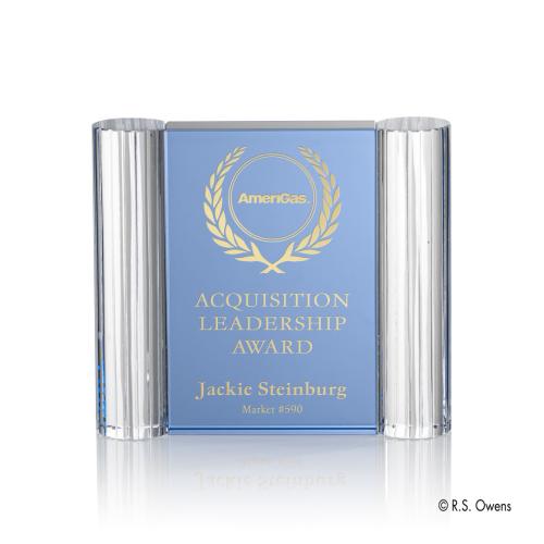 Corporate Awards - R.S. Owens - Opus Light Blue Rectangle Crystal Award