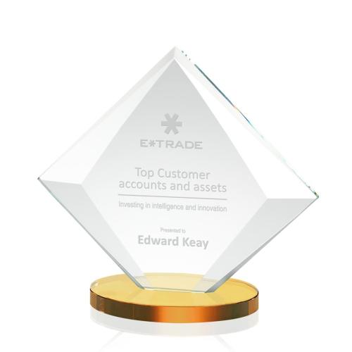 Corporate Awards - Glass Awards - Colored Glass Awards - Teston Amber Diamond Crystal Award