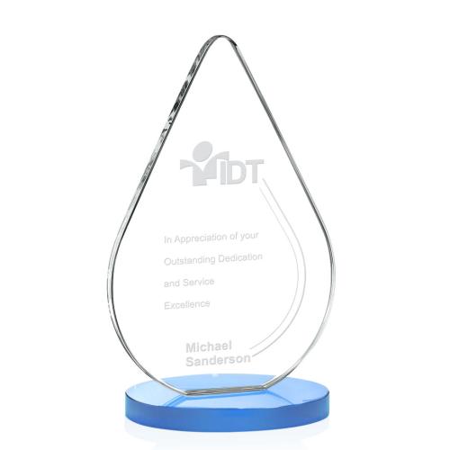 Corporate Awards - Glass Awards - Colored Glass Awards - Glenhazel Sky Blue Crystal Award