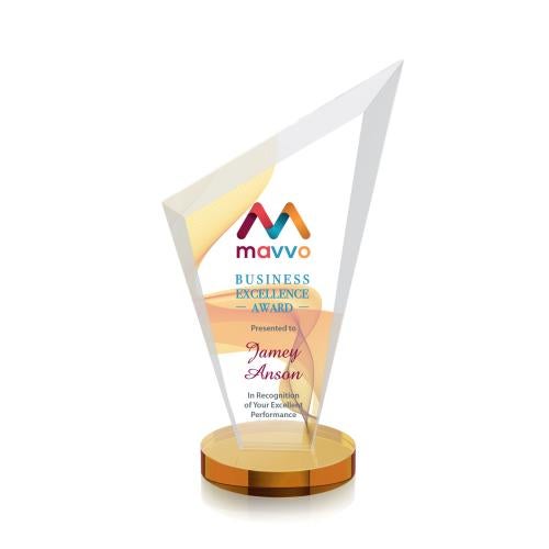 Corporate Awards - Crystal Awards - Colored Crystal - Condor Full Color Amber Peak Crystal Award