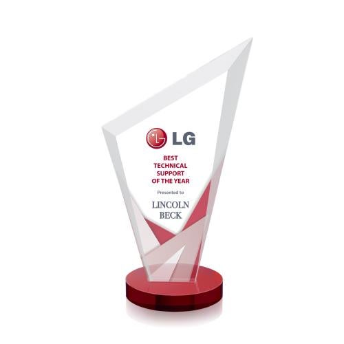 Corporate Awards - Crystal Awards - Colored Crystal - Condor Full Color Red Peak Crystal Award