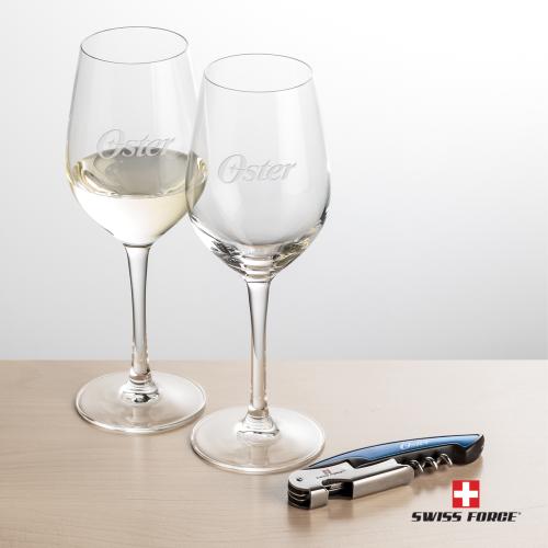 Corporate Recognition Gifts - Etched Barware - Swiss Force&reg; Opener & Lethbridge Wine