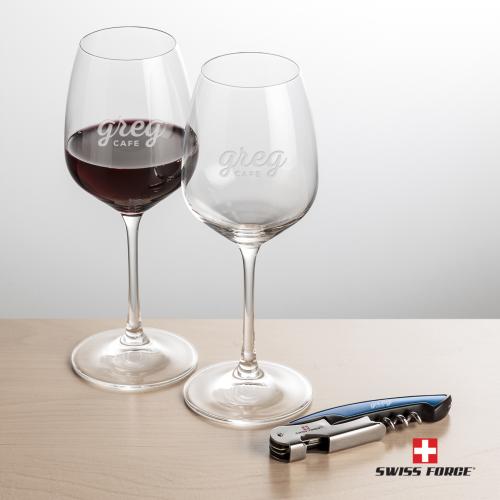 Corporate Recognition Gifts - Etched Barware - Swiss Force&reg; Opener & Oldham Wine