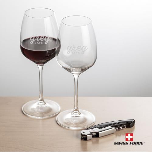 Corporate Recognition Gifts - Etched Barware - Swiss Force&reg; Opener & Oldham Wine