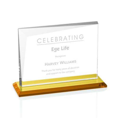 Corporate Awards - Glass Awards - Colored Glass Awards - Mirela Amber Rectangle Crystal Award