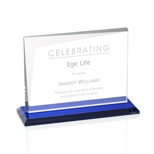 Corporate Awards - Glass Awards - Colored Glass Awards - Mirela Blue  Rectangle Crystal Award