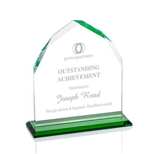 Corporate Awards - Glass Awards - Colored Glass Awards - Montibello Green  Arch & Crescent Crystal Award