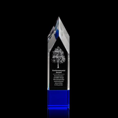 Corporate Awards - Crystal Awards - Crystal Pillar Awards - Coventry 3D Blue Obelisk Crystal Award