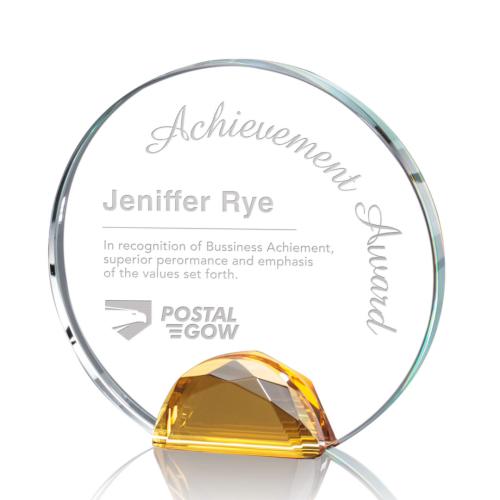 Corporate Awards - Glass Awards - Colored Glass Awards - Maplin Amber Circle Crystal Award