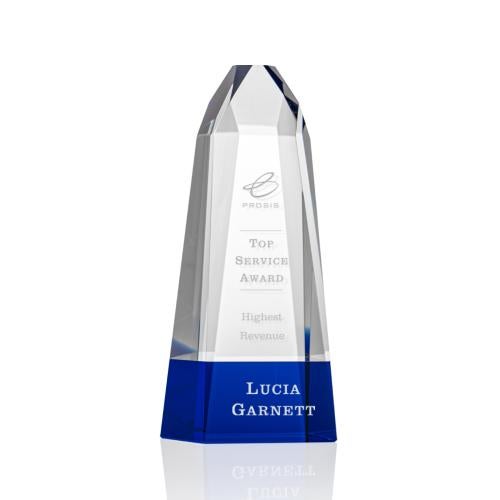 Corporate Awards - Crystal Awards - Colored Crystal - Radiant Blue Obelisk Crystal Award