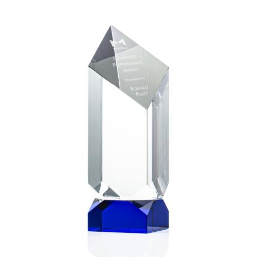 Corporate Awards - Crystal Awards - Colored Crystal - Achilles Tower Blue Obelisk Crystal Award