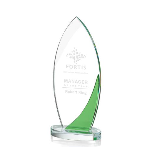 Corporate Awards - Glass Awards - Colored Glass Awards - Harrah Green Arch & Crescent Crystal Award