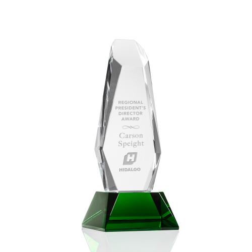 Corporate Awards - Crystal Awards - Colored Crystal - Rawlinson Green  on Base Obelisk Crystal Award
