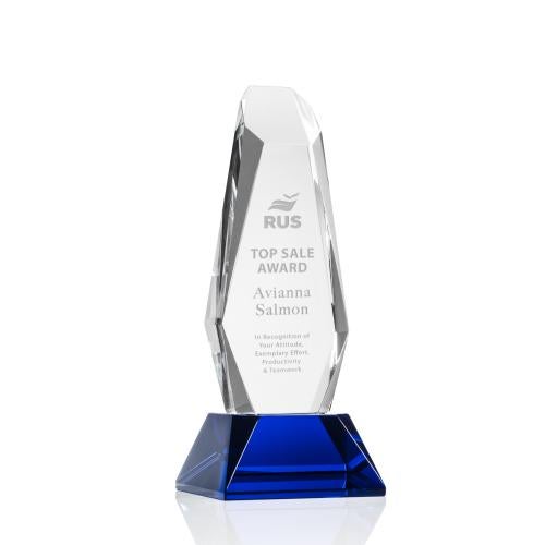 Corporate Awards - Crystal Awards - Colored Crystal - Rawlinson Blue  on Base Obelisk Crystal Award