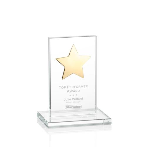 Corporate Awards - Crystal Awards - Crystal Star Awards - Dallas Star Clear/Gold Rectangle Crystal Award