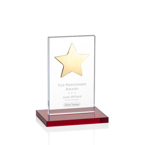 Corporate Awards - Crystal Awards - Crystal Star Awards - Dallas Star Red/Gold  Rectangle Crystal Award