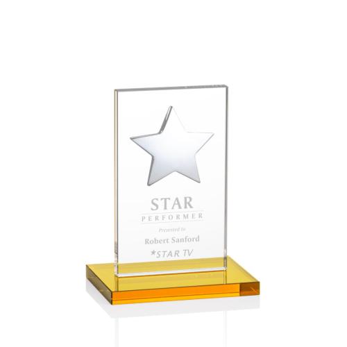 Corporate Awards - Glass Awards - Colored Glass Awards - Dallas Star Amber/Silver Rectangle Crystal Award