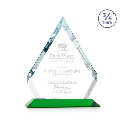 Corporate Awards - Glass Awards - Colored Glass Awards - Apex Green Diamond Crystal Award