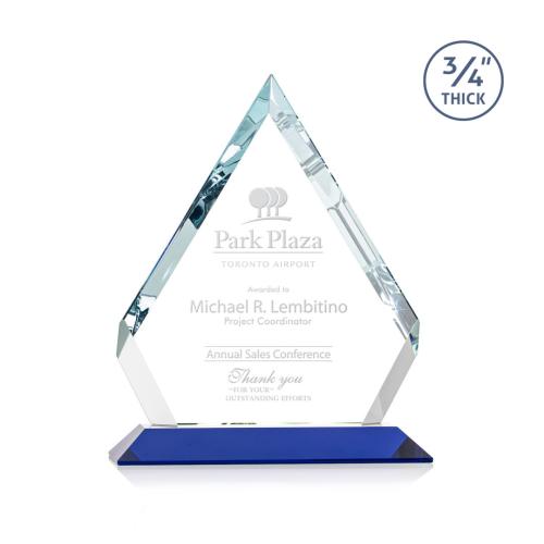 Corporate Awards - Glass Awards - Colored Glass Awards - Apex Blue Diamond Crystal Award