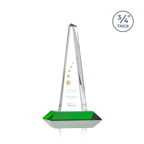 Corporate Awards - Crystal Awards - Crystal Pillar Awards - Majestic Tower Green  Pyramid Crystal Award