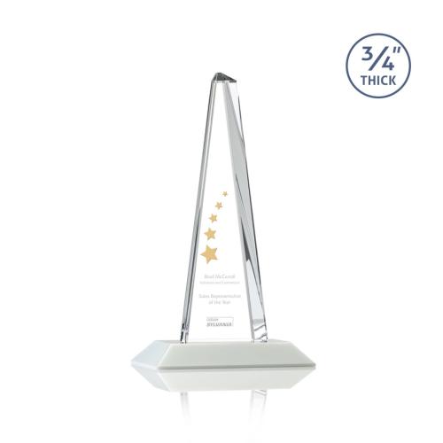 Corporate Awards - Crystal Awards - Crystal Pillar Awards - Majestic Tower White Pyramid Crystal Award