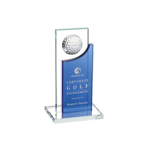 Corporate Awards - Glass Awards - Colored Glass Awards - Redmond Golf Blue Rectangle Crystal Award