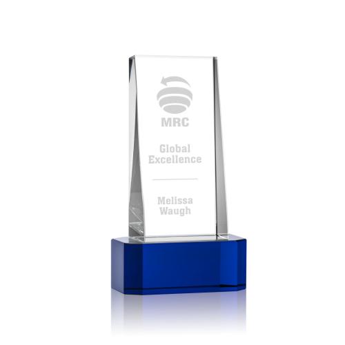 Corporate Awards - Crystal Awards - Crystal Pillar Awards - Milnerton Blue on Base Obelisk Crystal Award