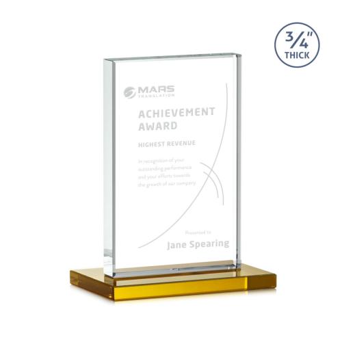 Corporate Awards - Glass Awards - Colored Glass Awards - Manhattan Amber  Rectangle Crystal Award