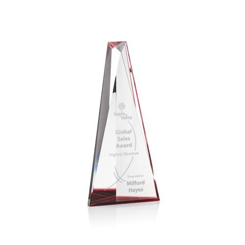 Corporate Awards - Crystal Awards - Colored Crystal - Belize Optical/Red Obelisk Crystal Award