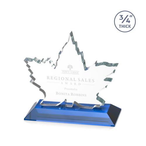 Corporate Awards - Service Awards - Maple Leaf Sky Blue Abstract / Misc Crystal Award