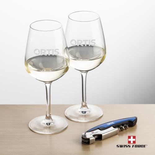 Corporate Recognition Gifts - Etched Barware - Swiss Force&reg; Opener & Mandelay Wine