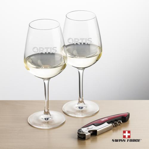 Corporate Recognition Gifts - Etched Barware - Swiss Force&reg; Opener & Mandelay Wine