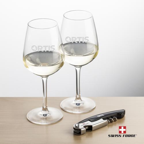 Corporate Recognition Gifts - Etched Barware - Swiss Force&reg; Opener & Mandelay Wine