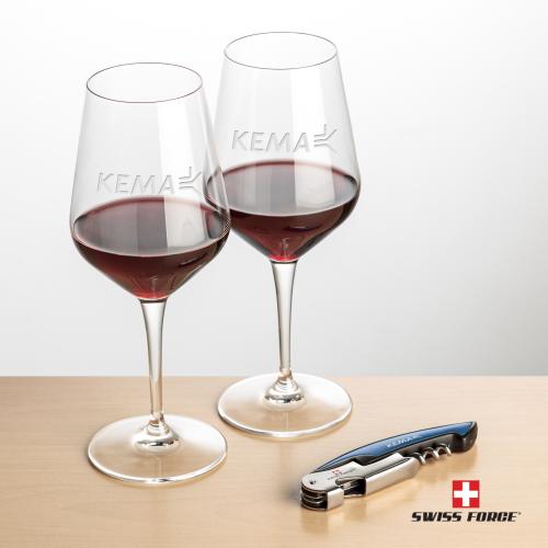 Corporate Recognition Gifts - Etched Barware - Swiss Force&reg; Opener & Germain Wine