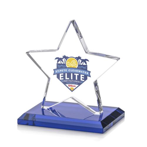 Corporate Awards - Glass Awards - Colored Glass Awards - Sudbury Full Color Blue Star Crystal Award