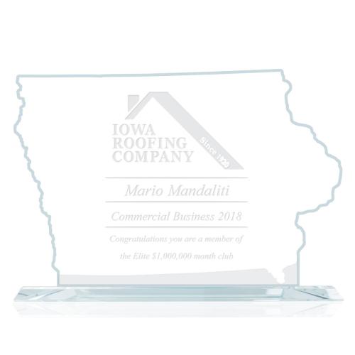 Corporate Awards - Service Awards - State Map  Iowa Abstract / Misc Glass Award