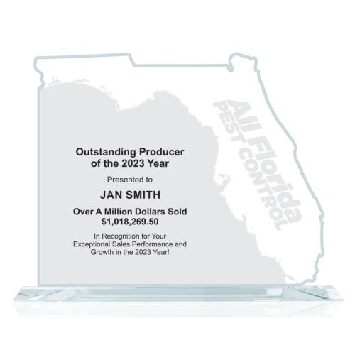 Corporate Awards - Service Awards - State Map  Florida Abstract / Misc Glass Award