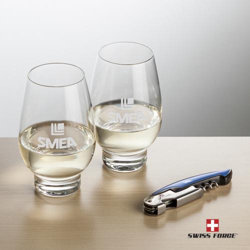 Corporate Recognition Gifts - Etched Barware - Swiss Force&reg; Opener & Glenarden Stemless Wine