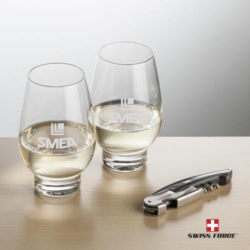 Corporate Recognition Gifts - Etched Barware - Swiss Force&reg; Opener & Glenarden Stemless Wine