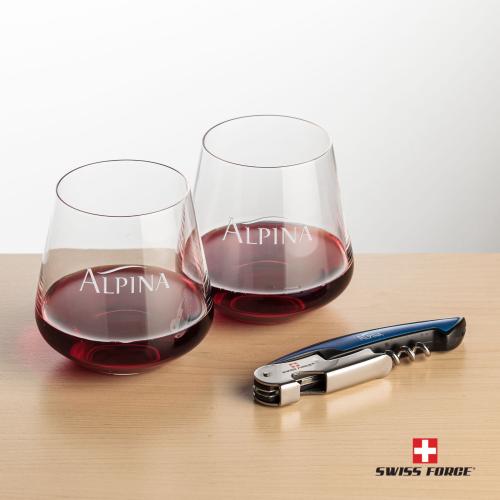 Corporate Recognition Gifts - Etched Barware - Swiss Force&reg; Opener & Cannes Stemless Wine