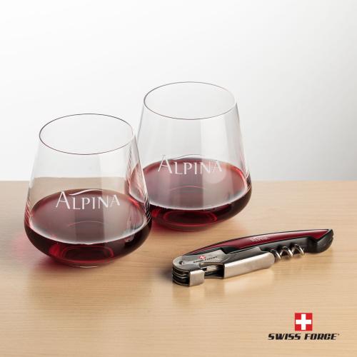 Corporate Recognition Gifts - Etched Barware - Swiss Force&reg; Opener & Cannes Stemless Wine