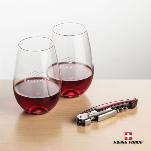 Corporate Recognition Gifts - Etched Barware - Swiss Force® Opener & Boston Stemless Wine
