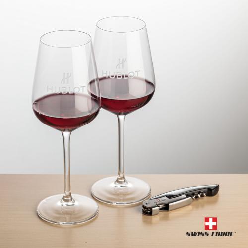 Corporate Recognition Gifts - Etched Barware - Swiss Force&reg; Opener & Elderwood Wine